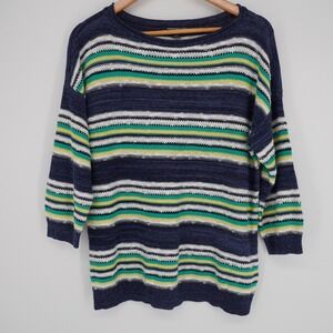 Y2K American Living Roll Neck Sweater Womens Sz XL Striped Linen Cotton Coastal